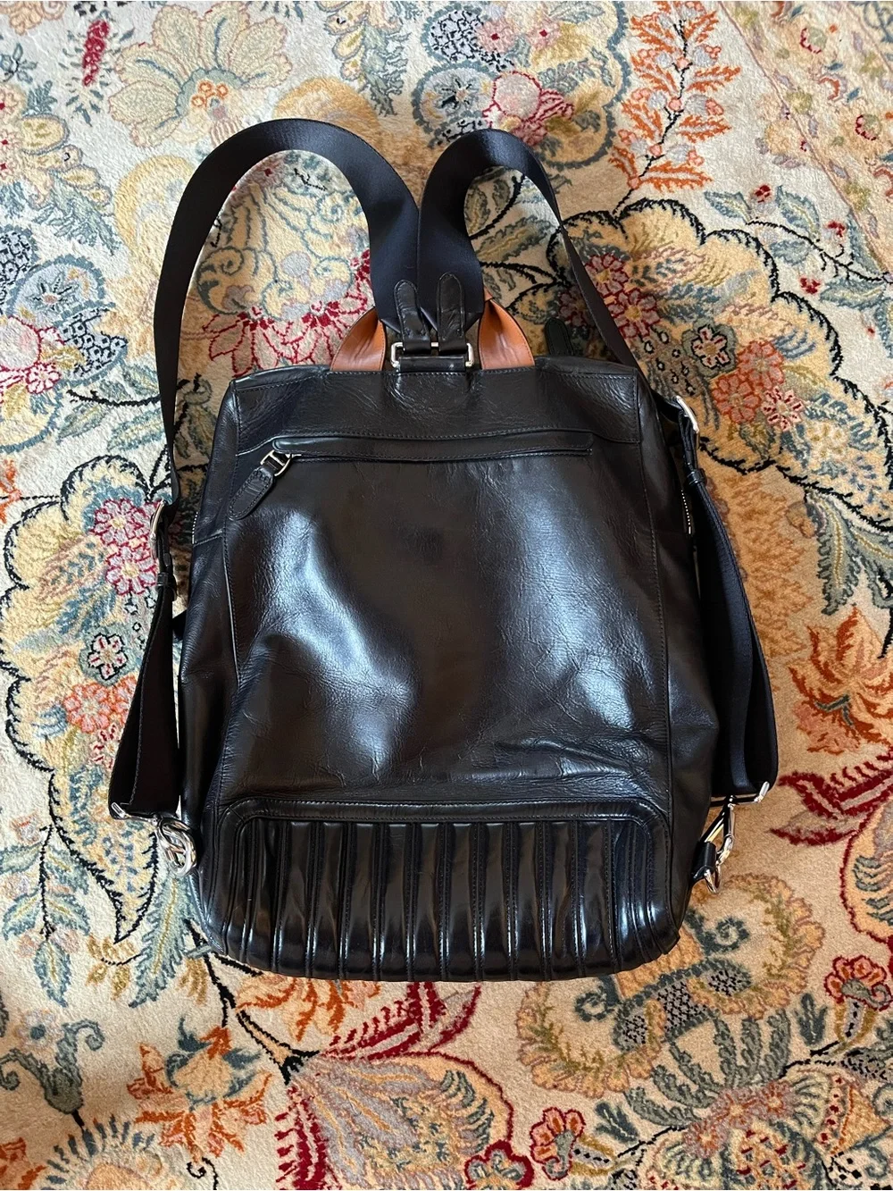 Ralph Loren Black Leather Men's Backpack - Classic Logo